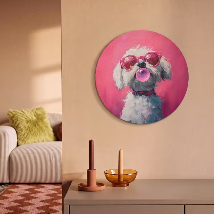 Akoestisch schilderij rond - Pink - Hond - Bubbel — 3