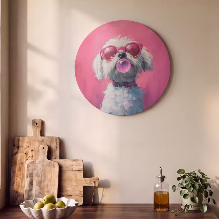 Akoestisch schilderij rond - Pink - Hond - Bubbel — 4