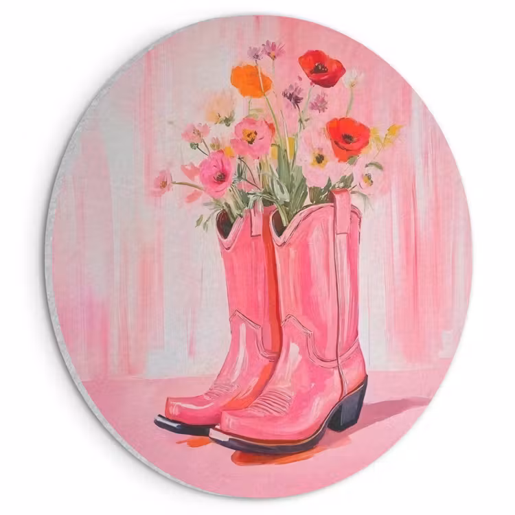 Akoestisch schilderij rond - Roze - Bloemen - Cowboy — 1