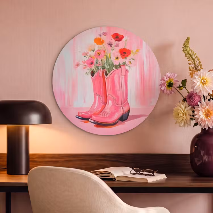 Akoestisch schilderij rond - Roze - Bloemen - Cowboy — 2