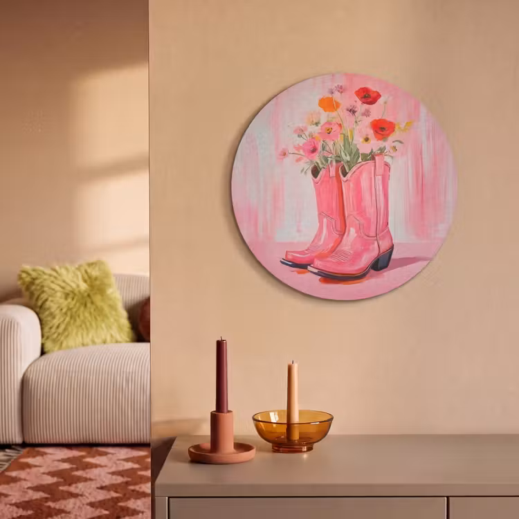 Akoestisch schilderij rond - Roze - Bloemen - Cowboy — 3