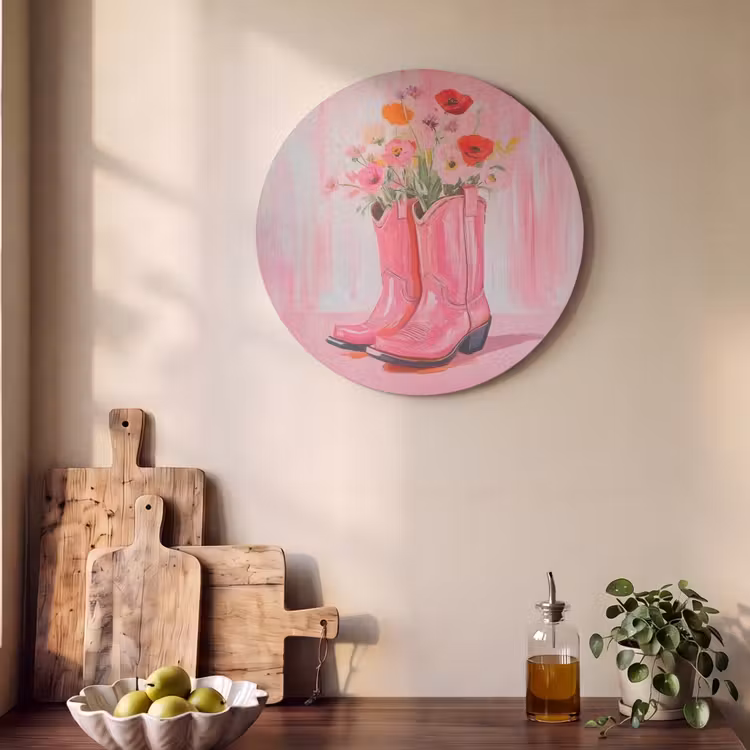 Akoestisch schilderij rond - Roze - Bloemen - Cowboy — 4