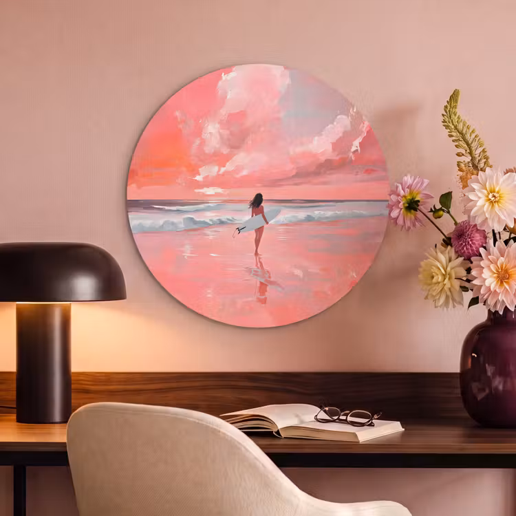 Akoestisch schilderij rond - Roze - Surfen - Zee — 2