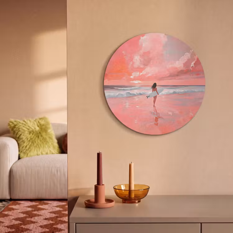 Akoestisch schilderij rond - Roze - Surfen - Zee — 3