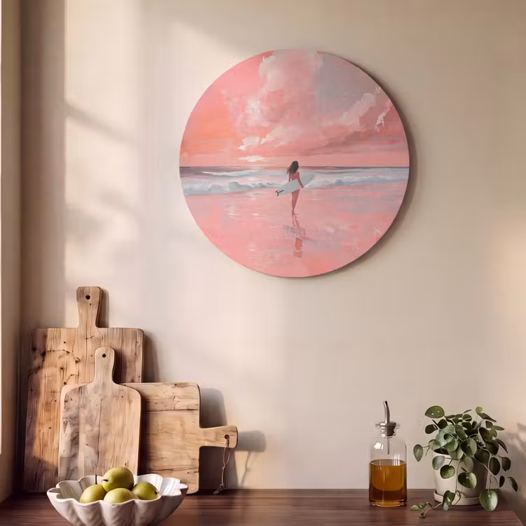 Akoestisch schilderij rond - Roze - Surfen - Zee — 4