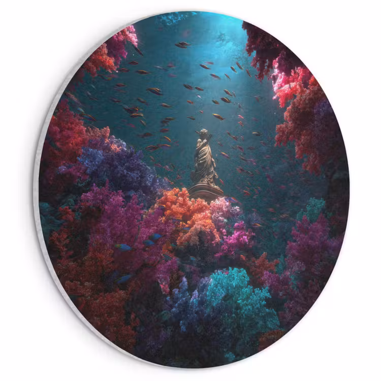 Akoestisch schilderij rond - Standbeeld - Zeebodem - Koraal - Kleurrijk — 1