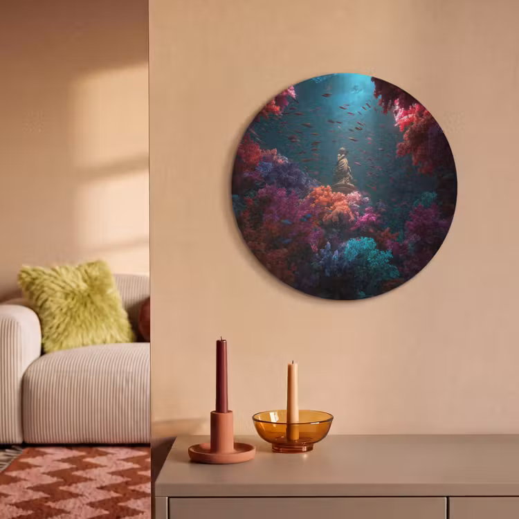 Akoestisch schilderij rond - Standbeeld - Zeebodem - Koraal - Kleurrijk — 3
