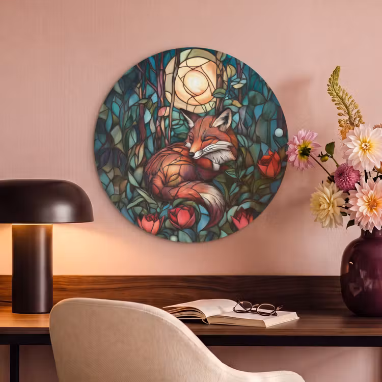 Akoestisch schilderij rond - Vos - Mozaïek - Bos - Maan — 2