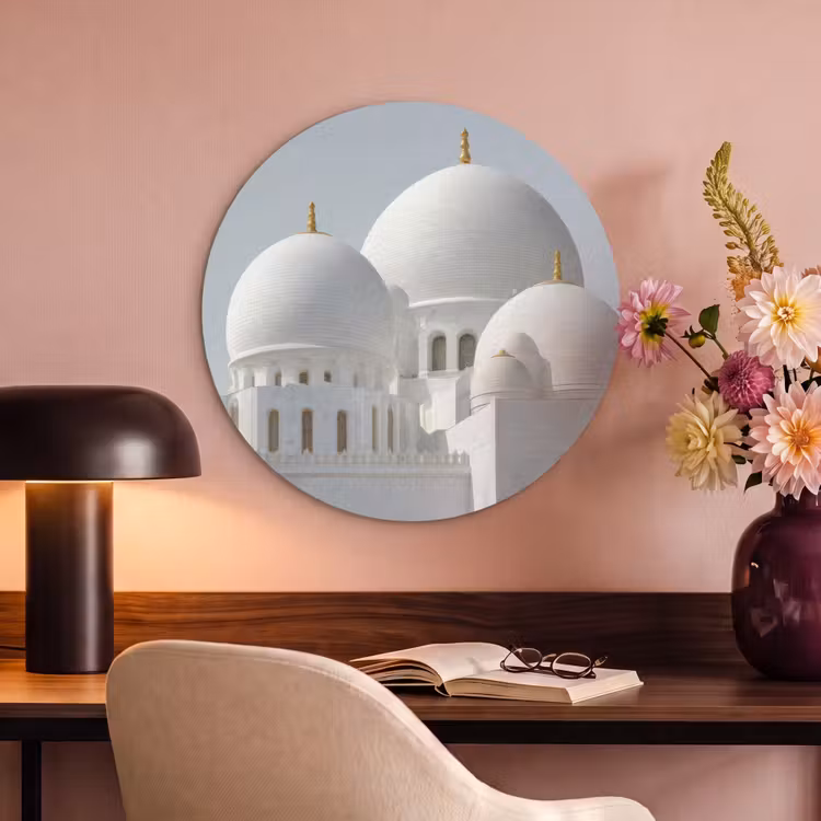 Akoestisch schilderij rond - Witte koepels - Helderblauwe lucht - Islamitisch — 2
