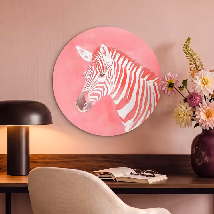Akoestisch schilderij rond - Zebra - Pink - Verf — 2