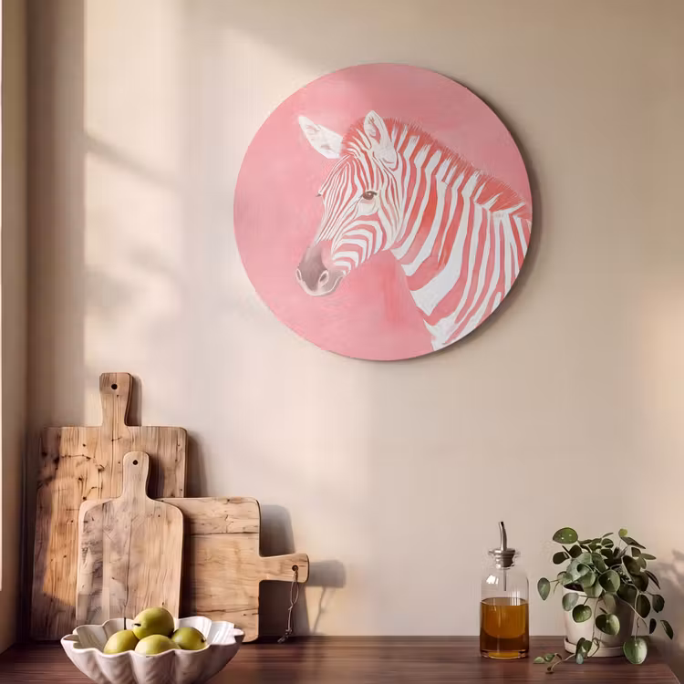 Akoestisch schilderij rond - Zebra - Pink - Verf — 4