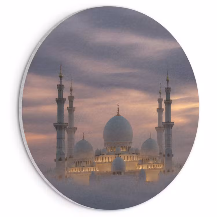 Akoestisch schilderij rond - Zonsondergang - Moskee - Wolken - Islamitisch — 1