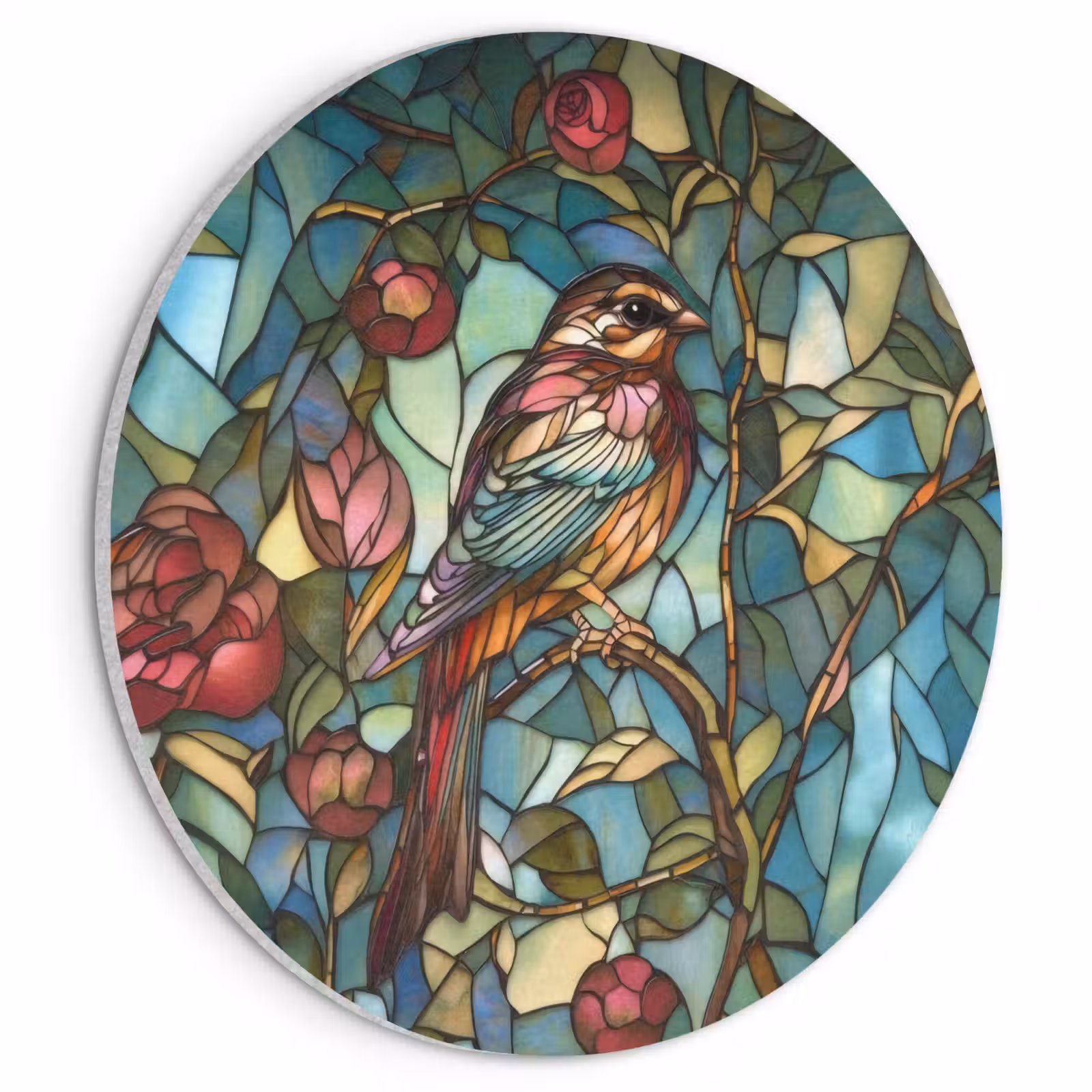 Akoestisch schilderij rond - Vogel - Tak - Rozen - Mozaïek — 1