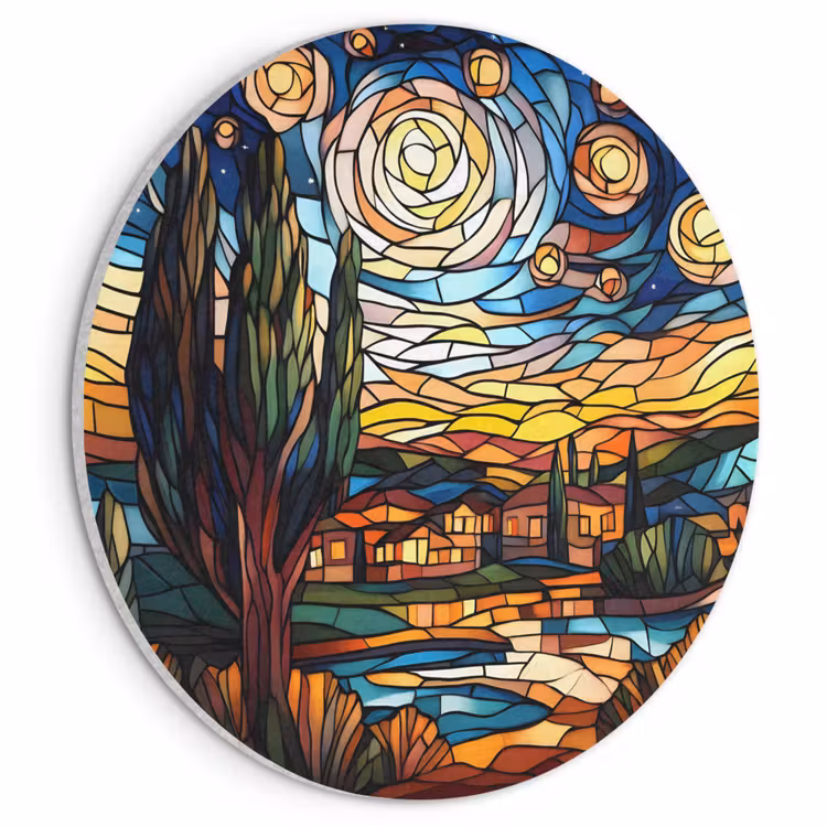 Akoestisch schilderij rond - Hemel - Sterren - Mozaïek - Huizen — 1