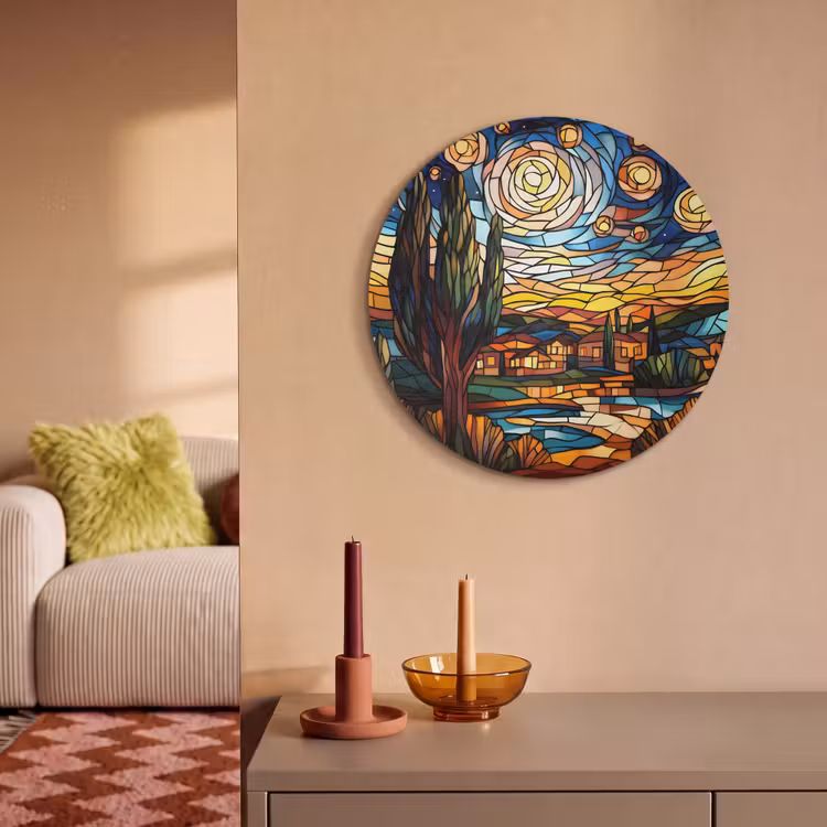 Akoestisch schilderij rond - Hemel - Sterren - Mozaïek - Huizen — 3