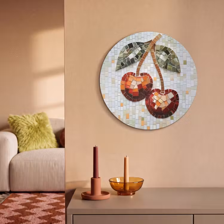 Akoestisch schilderij rond - Kersen - Rood - Mozaïek - Blaadjes — 3