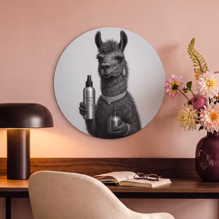 Akoestisch schilderij rond - Lama - Flessen - Zwart - Wit — 2
