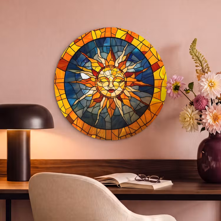 Akoestisch schilderij rond - Mozaïek - Zon - Geel - Cirkel — 2