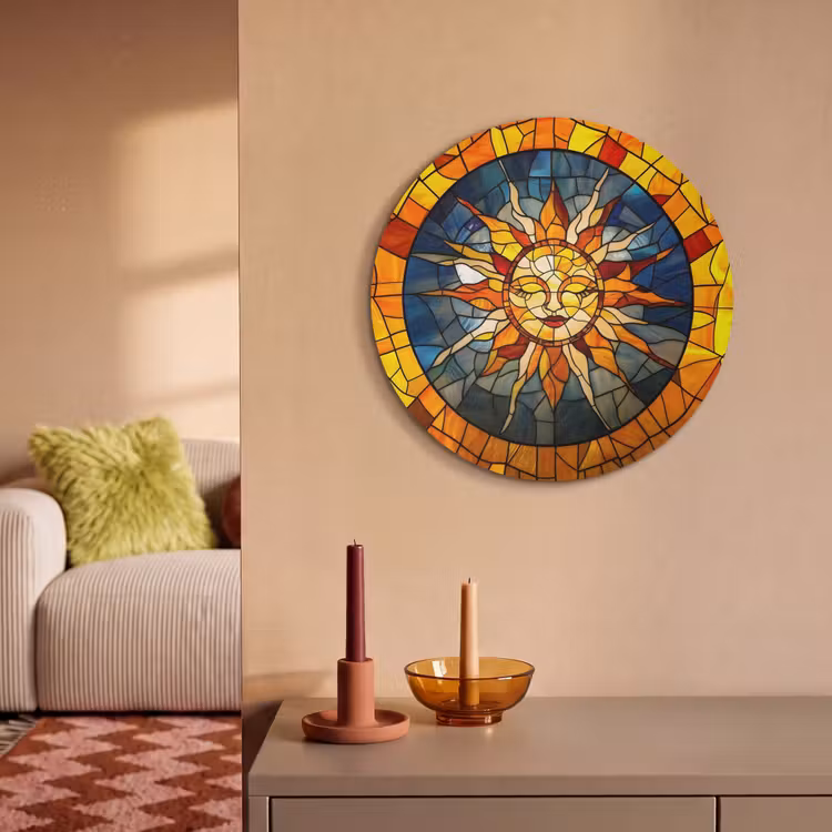 Akoestisch schilderij rond - Mozaïek - Zon - Geel - Cirkel — 3