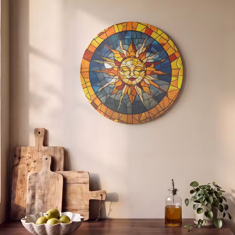 Akoestisch schilderij rond - Mozaïek - Zon - Geel - Cirkel — 4