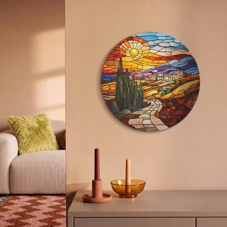 Akoestisch schilderij rond - Mozaïek - Zon - Landschap - Dorp — 3