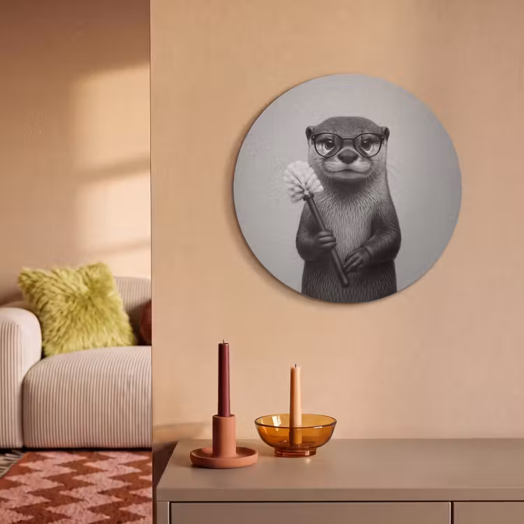 Akoestisch schilderij rond - Otter - Wc-borstel - Bril - Zwart - Wit — 3