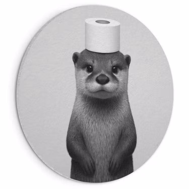 Akoestisch schilderij rond - Otter - WC rol - Zwart - Wit — 1