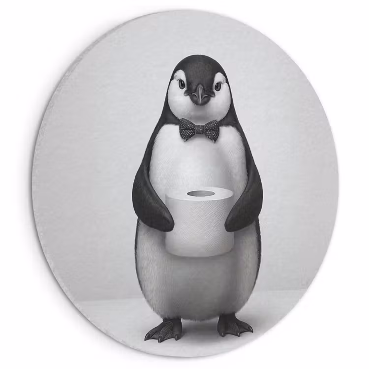 Akoestisch schilderij rond - Pinguïn - WC rol - Wit — 1
