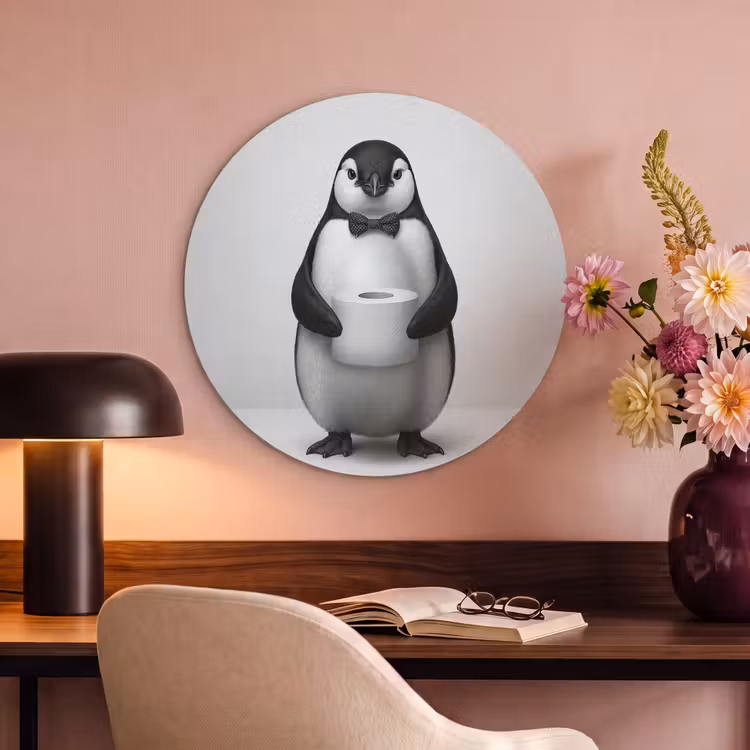 Akoestisch schilderij rond - Pinguïn - WC rol - Wit — 2