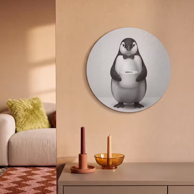 Akoestisch schilderij rond - Pinguïn - WC rol - Wit — 3