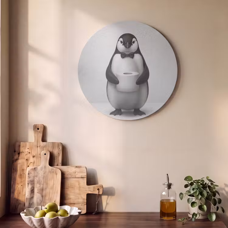 Akoestisch schilderij rond - Pinguïn - WC rol - Wit — 4