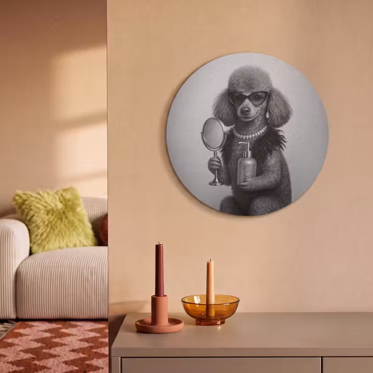 Akoestisch schilderij rond - Poedel - Spiegel - Zwart - Wit — 3