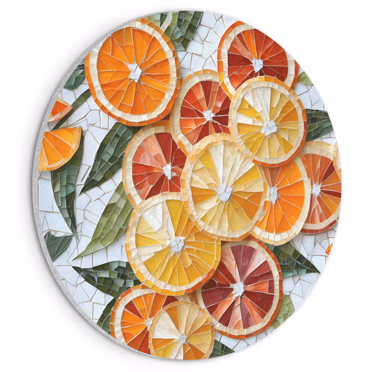 Akoestisch schilderij rond - Schijfjes - Fruit - Oranje - Mozaïek — 1