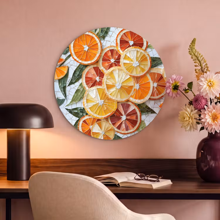 Akoestisch schilderij rond - Schijfjes - Fruit - Oranje - Mozaïek — 2
