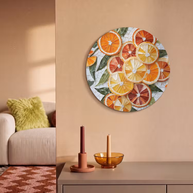 Akoestisch schilderij rond - Schijfjes - Fruit - Oranje - Mozaïek — 3