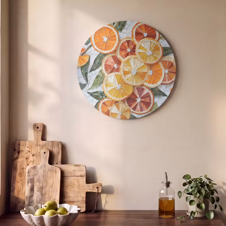 Akoestisch schilderij rond - Schijfjes - Fruit - Oranje - Mozaïek — 4