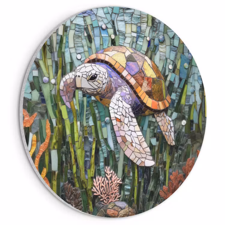 Akoestisch schilderij rond - Schildpad - Zeewier - Mozaïek — 1