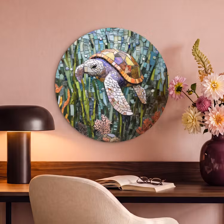 Akoestisch schilderij rond - Schildpad - Zeewier - Mozaïek — 2
