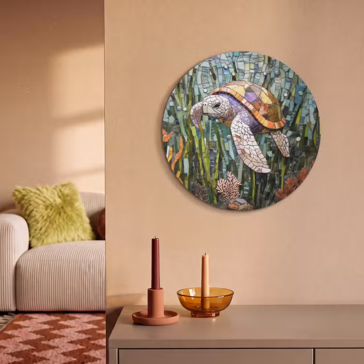 Akoestisch schilderij rond - Schildpad - Zeewier - Mozaïek — 3