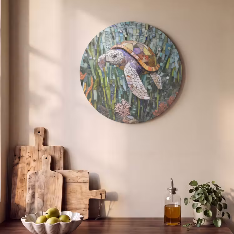 Akoestisch schilderij rond - Schildpad - Zeewier - Mozaïek — 4