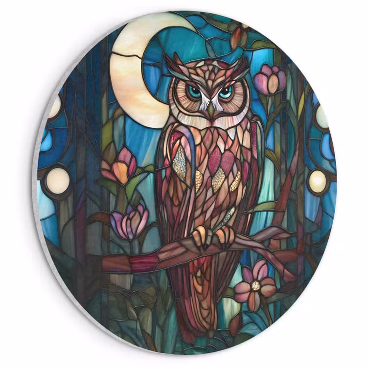 Akoestisch schilderij rond - Uil - Mozaïek - Maan - Nacht — 1