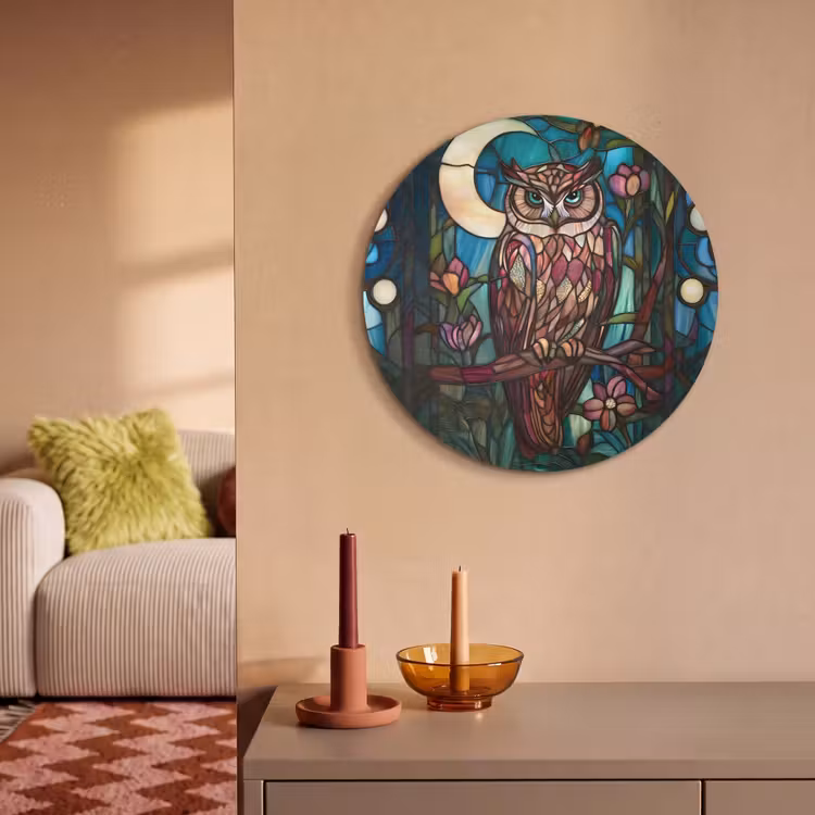 Akoestisch schilderij rond - Uil - Mozaïek - Maan - Nacht — 3