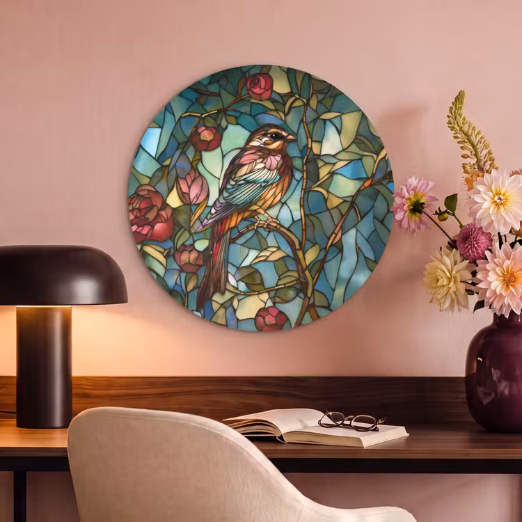 Akoestisch schilderij rond - Vogel - Tak - Rozen - Mozaïek — 2