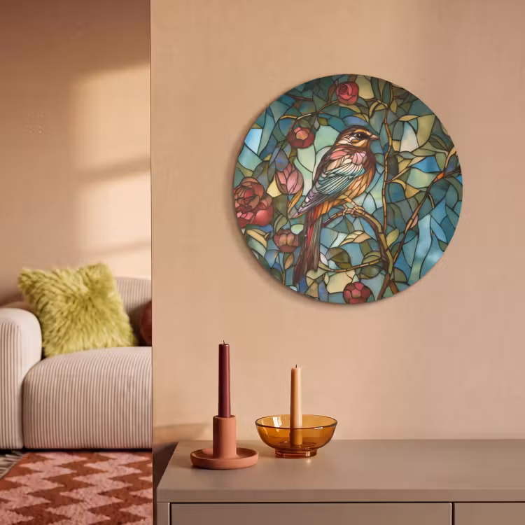Akoestisch schilderij rond - Vogel - Tak - Rozen - Mozaïek — 3