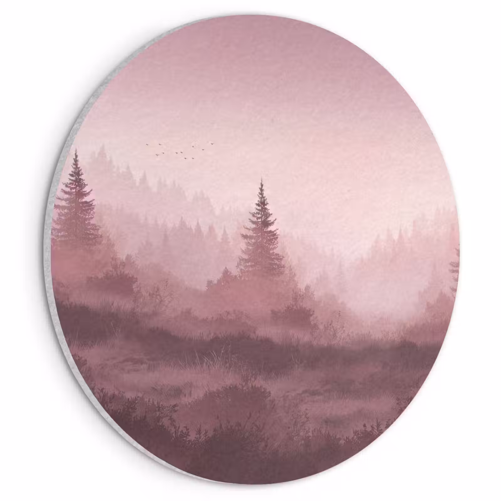 Akoestisch schilderij rond - Landschap - Mistig - Roze — 1