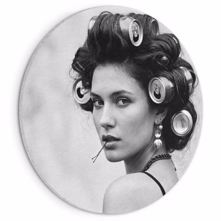 Akoestisch schilderij rond - Edgy - Vrouw - Zwart - Wit — 1
