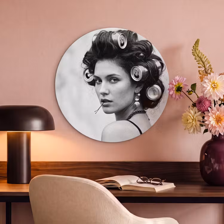 Akoestisch schilderij rond - Edgy - Vrouw - Zwart - Wit — 2