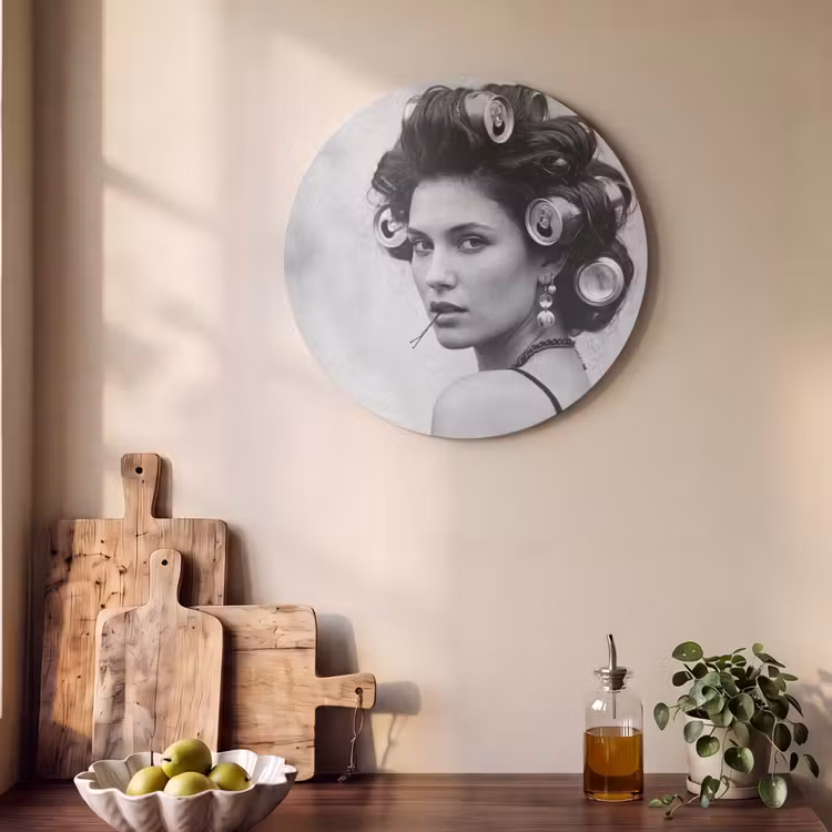 Akoestisch schilderij rond - Edgy - Vrouw - Zwart - Wit — 4