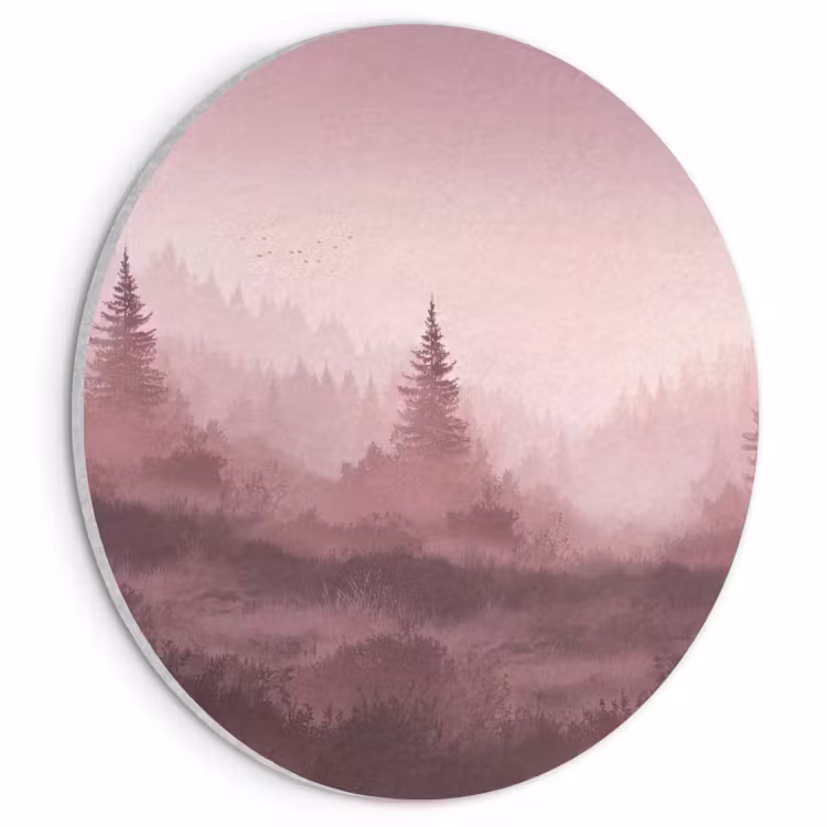 Akoestisch schilderij rond - Landschap - Mistig - Roze — 1
