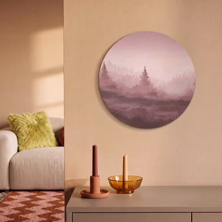 Akoestisch schilderij rond - Landschap - Mistig - Roze — 3